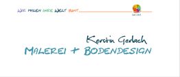 Logo von Kerstin Gerlach, Malerei und Bodendesign, mit dem Slogan "Wir malen Ihre Welt bunt".