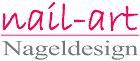 Textlogo: "nail-art Nageldesign" in Rot und Grau.