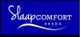 Wit logo van "Slaapcomfort Breda" op een blauwe achtergrond.