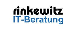 Textlogo: "rinkewitz IT-Beratung" in Schwarz und Blau.