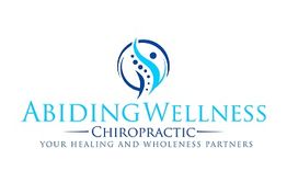 Logo of Abiding Wellness Chiropractic with a blue abstract human figure and spine design.