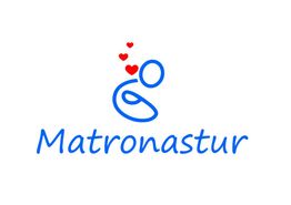 Logo de Matronastur: figura azul con corazones rojos encima.