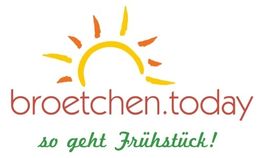 Logo mit Sonne, Text: "broetchen.today, so geht Frühstück!" in Rot und Grün.