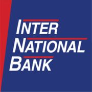 Inter National Bank logo, text in white on a blue and red background.