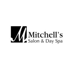 Logo of Mitchell's Salon & Day Spa with stylized "M" and text in black and white.
