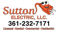 Smiling orange electrical plug logo for Sutton Electric, LLC; Licensed, Bonded, Commercial, Residential.