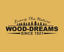 Logo su sfondo giallo con alberi e testo: "Living The Nature, Wood-Dreams Since 1921".
