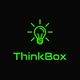 Green light bulb design with "ThinkBox" text on a black background.