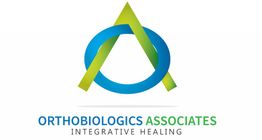 Logo of Orthobiologics Associates with a blue circle and green triangle, text below reads "Integrative Healing."