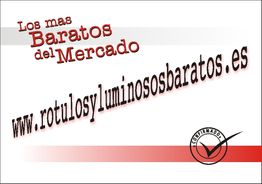 Texto promocional "Los más baratos del mercado" y sitio web: www.rotulosyluminososbaratos.es.