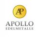 Logo von Apollo Edelmetalle: Gelber Kreis mit "AP" darüber der Firmenname.
