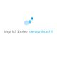 Logo mit Text "ingrid kuhn designbucht" und drei blauen Kreisen auf weißem Hintergrund.