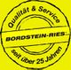 Gelbes Logo mit schwarzem Text: "Qualität & Service, BORDSTEIN-RIES GmbH, seit über 25 Jahren".