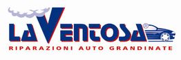 Logo "La Ventosa", riparazioni auto grandinate, con un'auto stilizzata e una nuvola.