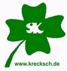 Grünes Kleeblatt mit Schriftzug "sk", darunter URL "www.krecksch.de" in Grün.