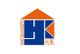 Logo mit orange-blauem Haus, Text: "Faire Baukonzepte HJK".