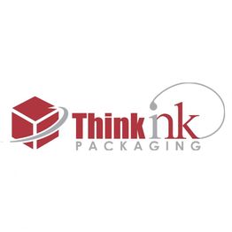 Logo of Think Ink Packaging with a red cube and swoosh around the text.