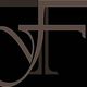 Logo con le lettere sovrapposte "d" e "f" in marrone su sfondo nero.