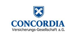Blaues Concordia-Logo mit Wappen und Schriftzug "Versicherungs-Gesellschaft a.G.".