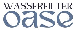 Text: "Wasserfilter Oase" in stilisierter Schriftart auf weißem Hintergrund.