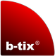 Schwarzes und rotes Logo mit der Aufschrift „b-tix®“ in weißer Schrift.