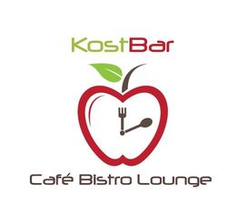 Logo: Apfel mit Uhr, daneben der Text "KostBar Café Bistro Lounge".