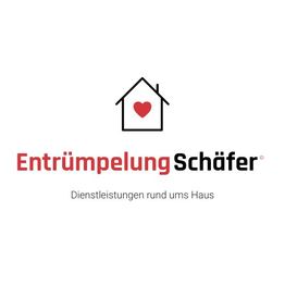 Logo von "Entrümpelung Schäfer" mit Haus und rotem Herz, Text: "Dienstleistungen rund ums Haus".