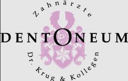 Zahnarztpraxis-Logo mit Schriftzug "Dentoneum" und Wappen, Dr. Krug & Kollegen.