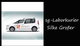 Weißer Lieferwagen mit "labopart"-Logo; Text: "sg-Laborkurier Silke Großer" in Weiß auf Schwarz.