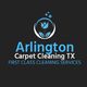 Logo for Arlington Carpet Cleaning TX, featuring a blue and white cleaning emblem on a black background.
