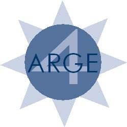 Blaues Logo mit der Aufschrift "ARGE" und der Zahl "4" vor einem achtzackigen Sternhintergrund.