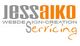 Logo mit Text: "Jessaiko Webdesign-Creation Servicing" in Grau und Orange.