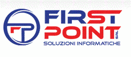 Logo di "First Point Srl" con testo "Soluzioni Informatiche" in blu e rosso.