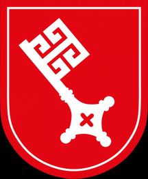 Wappen mit weißem Schlüssel auf rotem Hintergrund, symbolisiert eine Stadt oder Region.