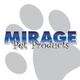 Logo of Mirage Pet Products with a gray paw print background.
