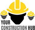 Yellow hard hats with "Your Construction Hub" text below.