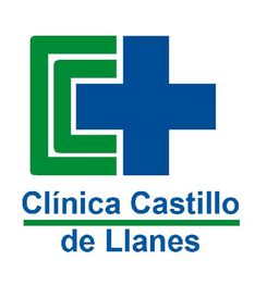 Logotipo de la Clínica Castillo de Llanes con un símbolo de cruz verde y azul.
