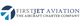 Logo mit blauem Flugzeug und Text: "First Jet Aviation - The Aircraft Charter Company".
