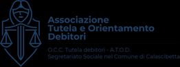 Logo dell'"Associazione Tutela e Orientamento Debitori" con figura stilizzata e testo descrittivo.