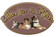 Logo mit Katze und zwei Hunden, Text: "Edles für 4 Pfoten", ovaler Rahmen.