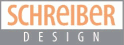 Logo mit der Aufschrift "SCHREIBER DESIGN" in orange und grau auf weißem Hintergrund.