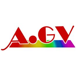 Rotes A.GV-Logo mit Regenbogenstreifen darunter.
