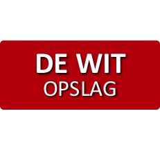 Rood bord met de tekst "De Wit Opslag" in witte letters.