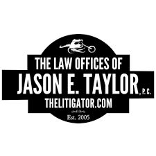 Logo of The Law Offices of Jason E. Taylor, featuring a motorcycle and established in 2005.