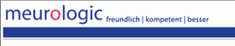 "Logo mit Schriftzug 'meurologic', Slogan: freundlich | kompetent | besser, blaue Linie unten."