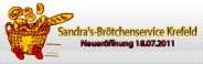 Logo für "Sandras-Brötchenservice Krefeld", Neueröffnung am 1.07.2011, mit Brotkorb.