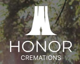 Logo of Honor Cremations with a tree silhouette and a person, set against a blurred nature background.