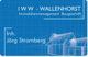 Visitenkarte: IWW Wallenhorst, Immobilienmanagement, Baugschäft, Inh. Jörg Stromberg, blaues Design.