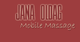 Roter Hintergrund mit Text: "Jana Oldag Mobile Massage" in stilisierter Schrift.