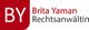 Logo mit den Buchstaben BY und dem Text "Brita Yaman Rechtsanwältin" in Rot und Schwarz.